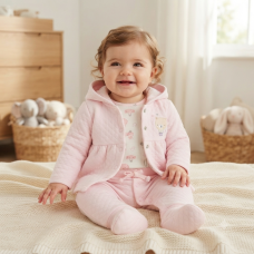 N14602: Baby Girls Quilted 3 Piece Outfit (0-9 Months)